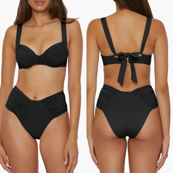 NWT Becca Color Code High Cut Bikini Bottoms in Black Size Medium - Picture 2 of 7